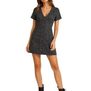 Thrills Denim Plaid Co Chrissy Mini V Neck Dress Womens Small Button Office Chic